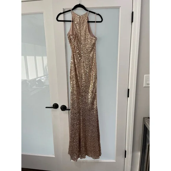 Badgley Mischka Sequin Halter Neck Gown Formal Dress Evening Party Size 6 - Picture 2 of 8